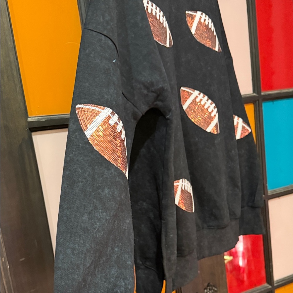 Black Football Print Women's Sweatshirt - Picture 3 of 6